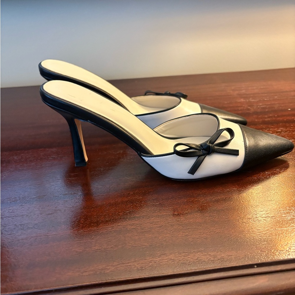 Chic Black and White Heels with Bow